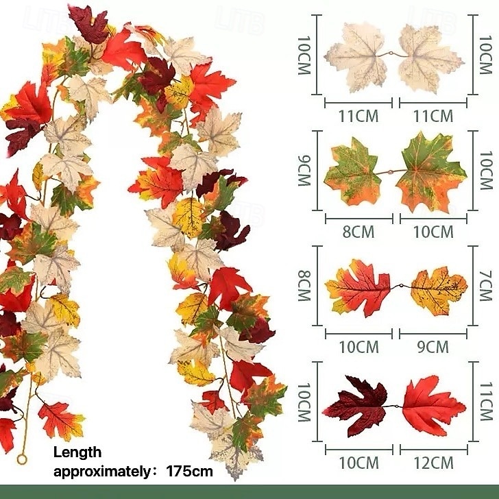 Fall Artificial Maple Leaf Garland, Halloween and Thanksgiving Harvest Vine Decoration, Realistic Faux Autumn Leaves for Indoor and Outdoor Use 2025 - $12.99 –P7