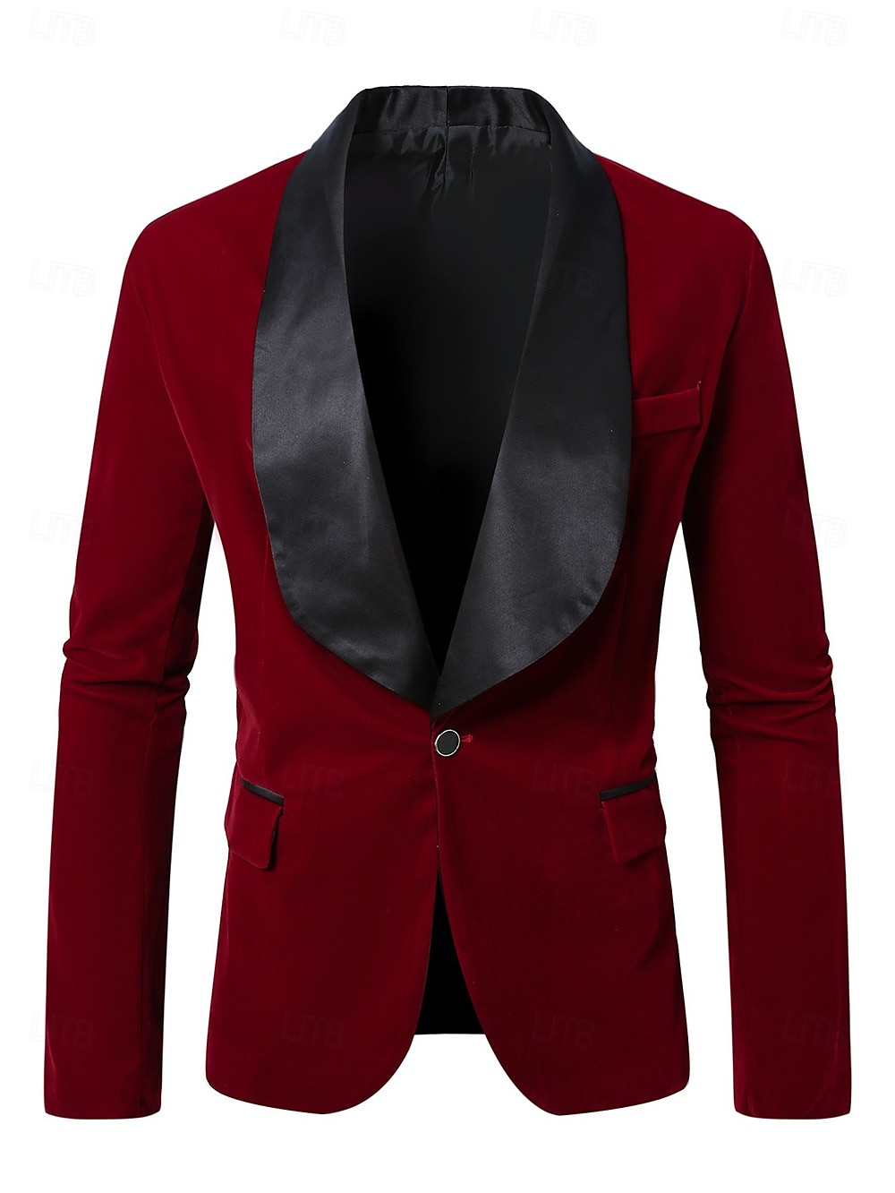 Herren Samt Blazer Jacke Party Abendgarderobe Smoking elegant warm Herbst &Winter einfarbiger einreihiger Ein-Knopf-Blazer Burgunder 2025 - $65.99 –P1