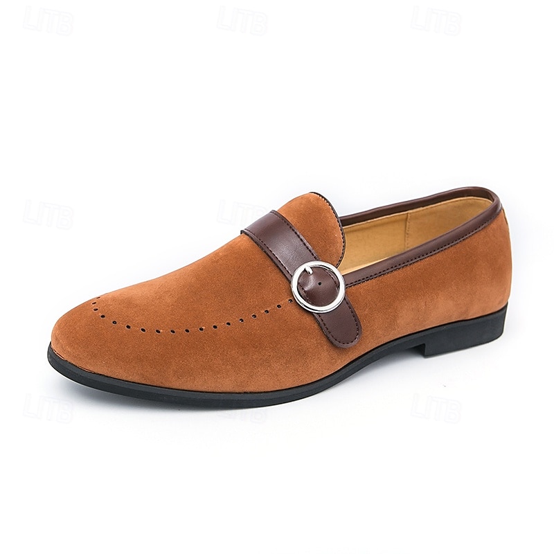 Men's Brown Faux Suede Loafers with Buckle Strap Slip-On Dress Shoes for Office Parties and Daily Wear 2025 - $42.99 –P1