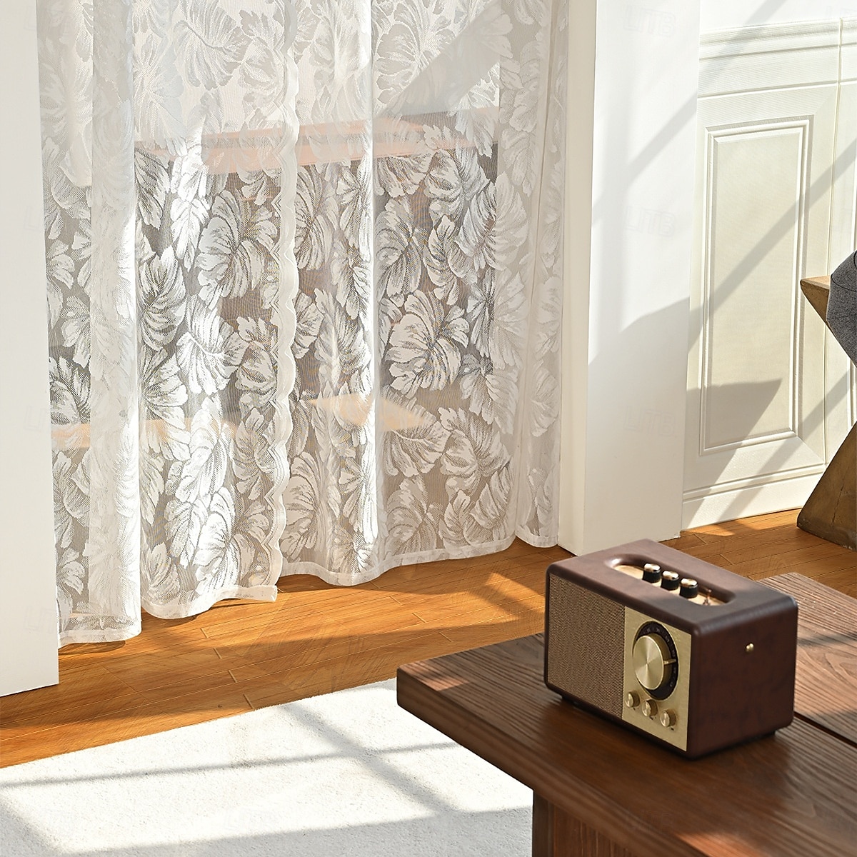 Fransk spetsgardiner lantgårdscalloped trim semi-transparent gardiner broderade fönstergardiner med krok vintage fönsterdraperier för vardagsrum sovrum 2025 - $13.99 –P10