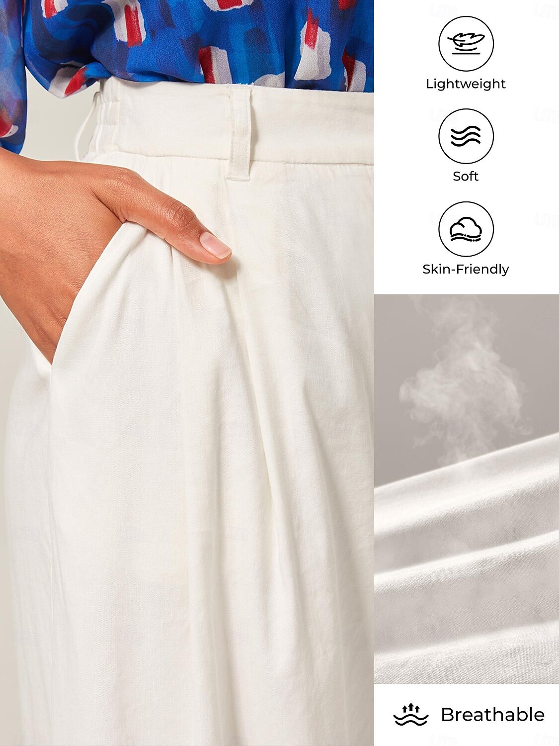 pantaloni a gamba larga in lino traspirante bianco sporco del 2025 a $78.99 –P4