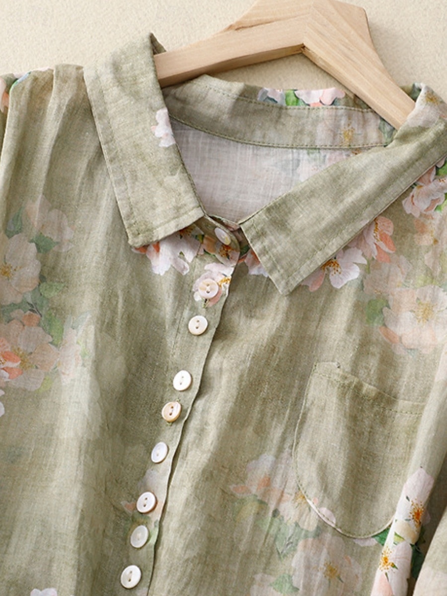 Pentru femei Cămașă Floral Casual Manșon scurt Guler Cămașă Topuri obișnuite Zilnic Nasturi Imprimeu Alb Roșu-aprins Trifoi Vară 2025 - $23.99 –P6
