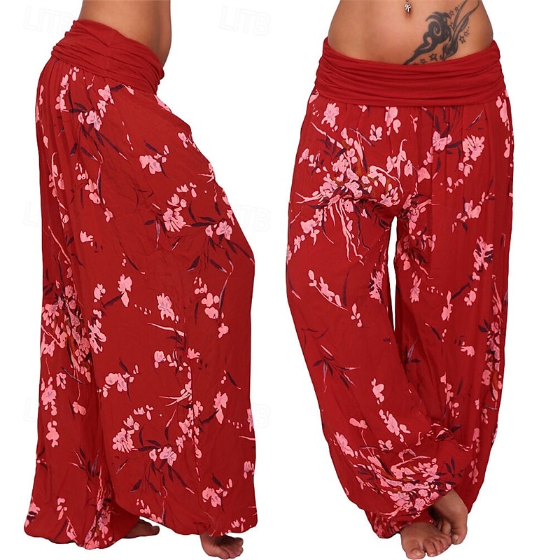 Dam Byxor Harem byxor Palazzo byxor Mode Boho Fullängd Medium Midja Mönster Elastisk midja Bekväm Microelastisk Gata Dagliga kläder Utekväll Vit Gul Ljusgrön Rosa Sommar Vår Normal 2025 - $19.99 –P14