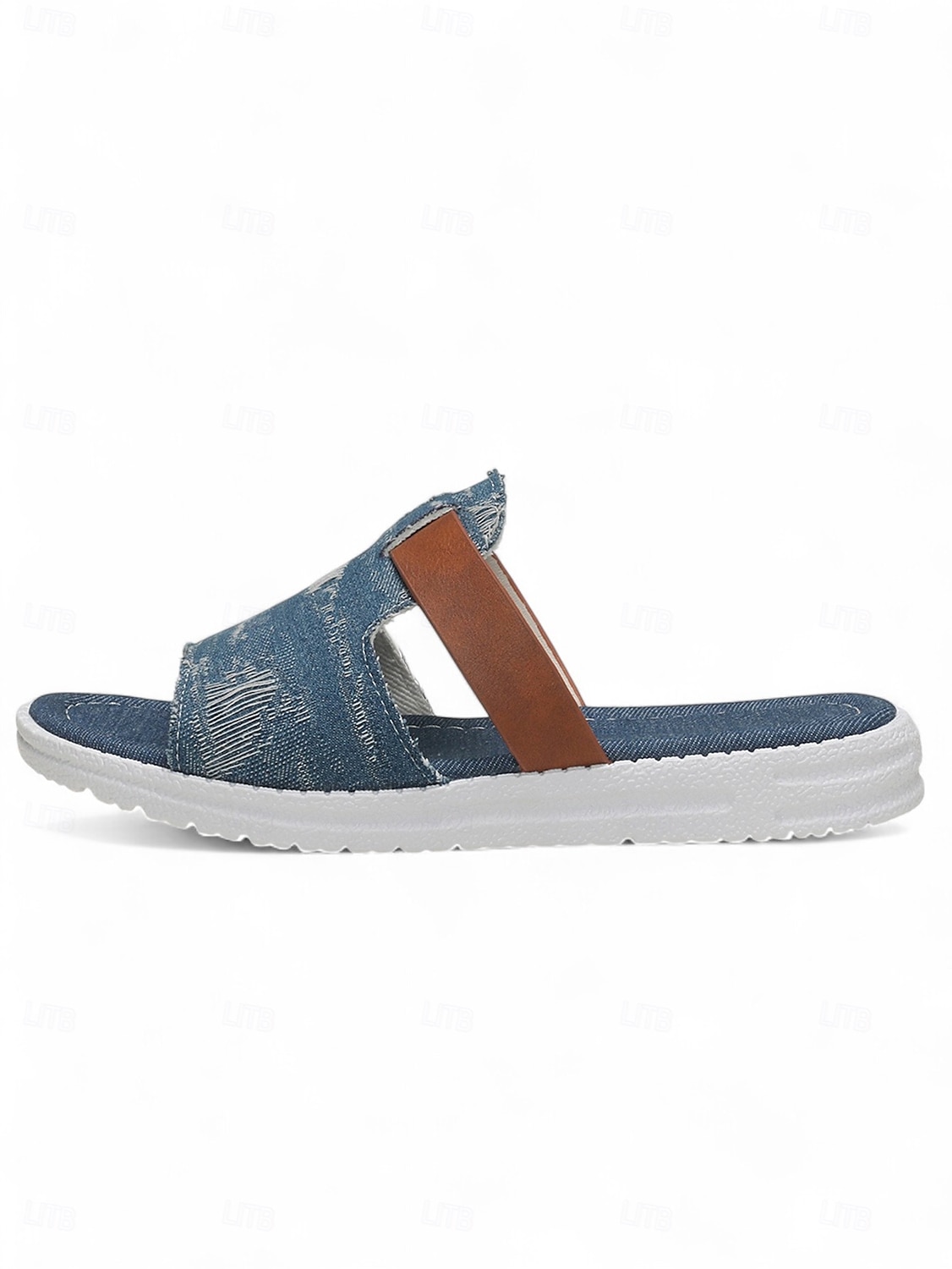 sandali slip-on in denim da donna con dettagli in similpelle, stile rustico chic da fattoria per barbecue in giardino, passeggiate in campagna e abbigliamento casual quotidiano del 2025 a $19.99 –P1
