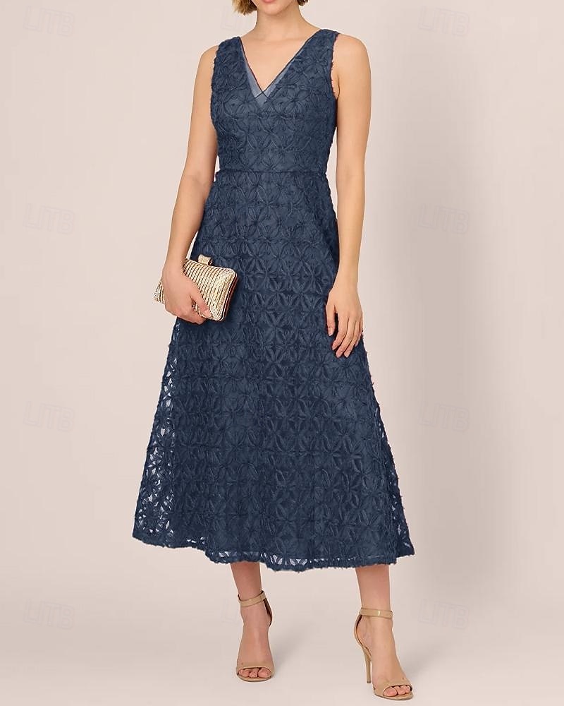 Abito da sposa a trapezio, elegante, semplice e minimalista, con scollo a V, lunghezza al pavimento, in pizzo, tulle, senza maniche, con applicazioni ricamate a nastro, 2025 del 2025 a $149.99 –P5