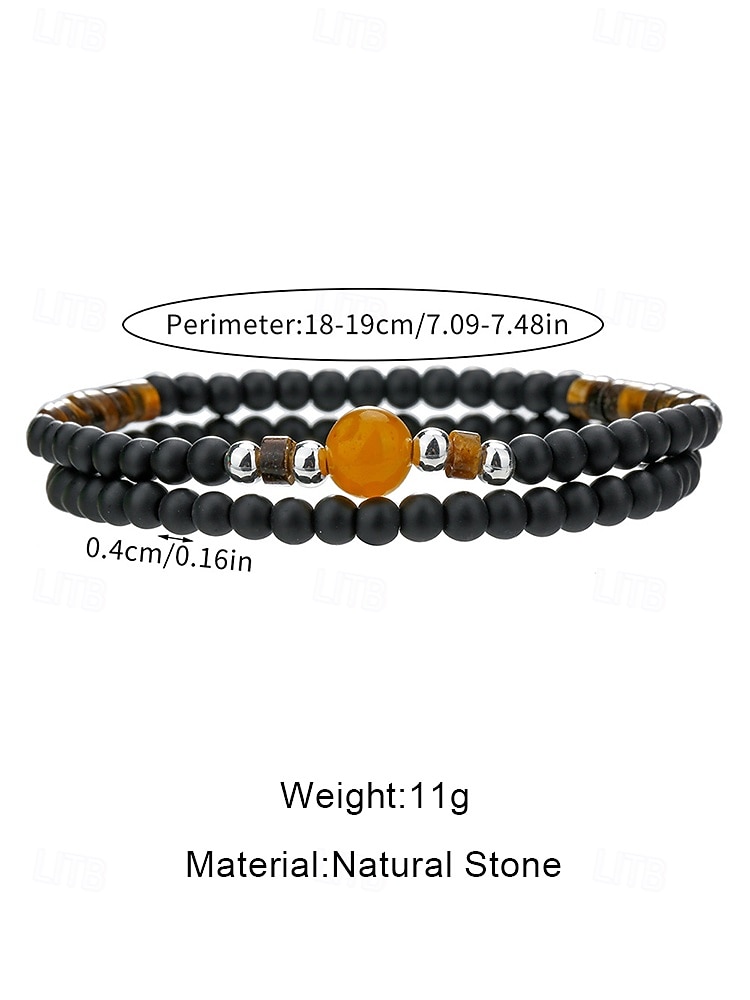 Men’s Natural Stone Beaded Bracelet Set, Matte Black and Tiger Eye Beads with Yellow Accent, Minimalist Style for Business, Casual and Gift Occasions 2025 - $9.99 –P6
