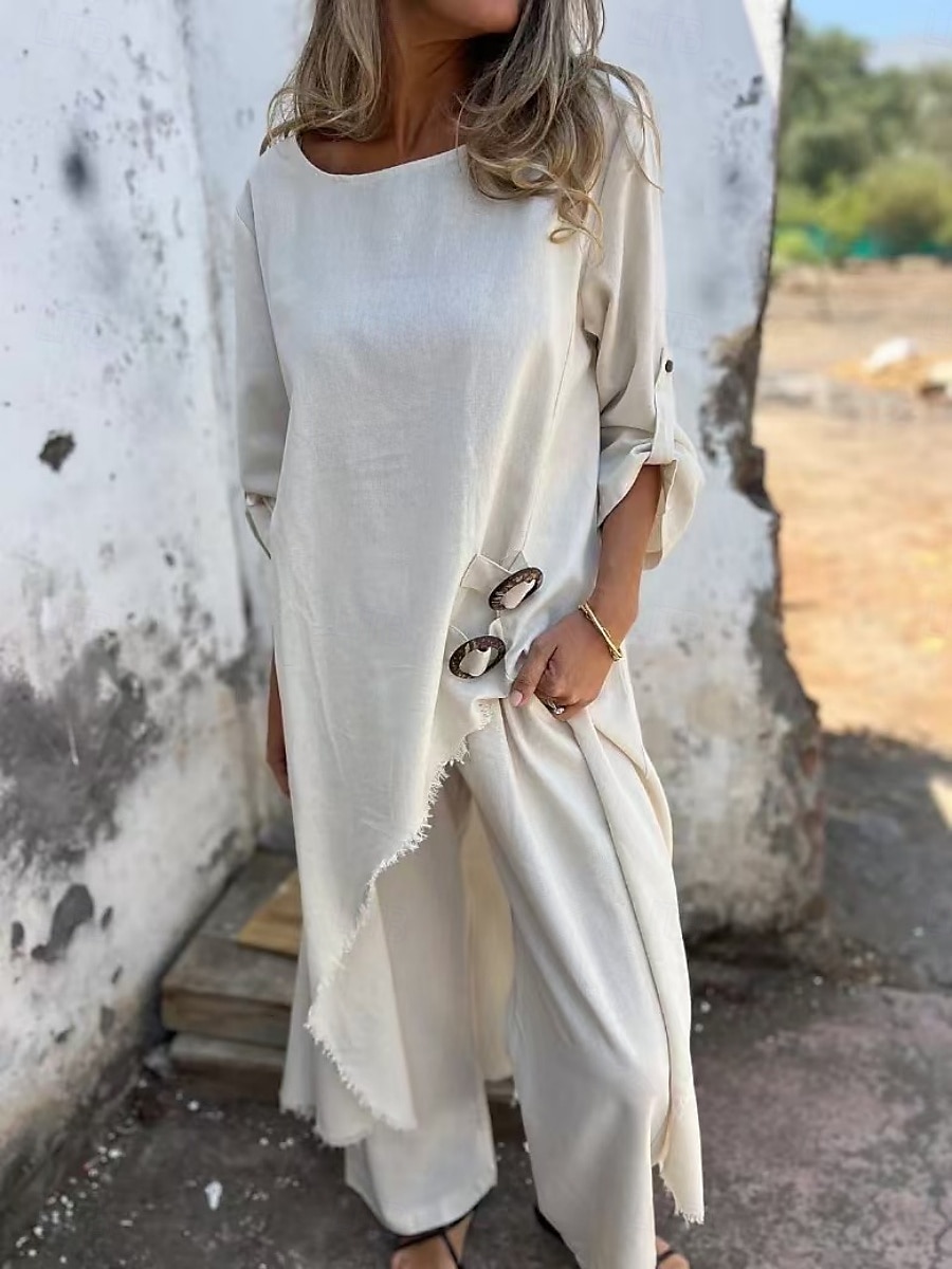 Damen Mode Streetwear Täglich Hosen-Sets Langarm Rundhalsausschnitt Einfarbig Patchwork Lässig Täglich Schwarz Gelb Wein Frühling Normale Passform 2025 - $44.99 –P5
