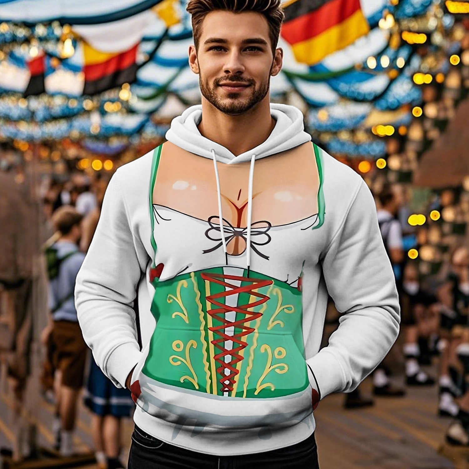 Oktoberfestbier Kapuzensweatshirt Druck Fronttasche Grafik Für Herren Erwachsene Karneval Oktoberfestbier 3D-Druck Urlaub Party 2025 - $29.99 –P1