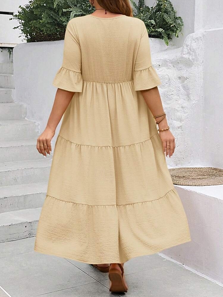 Women's Maxi Dress A Line Dress Vacation Casual Beach Daily Holiday Date Plain Half Sleeve V Neck Navy Black Ivory Yellow Summer 2025 - $39.99 –P7