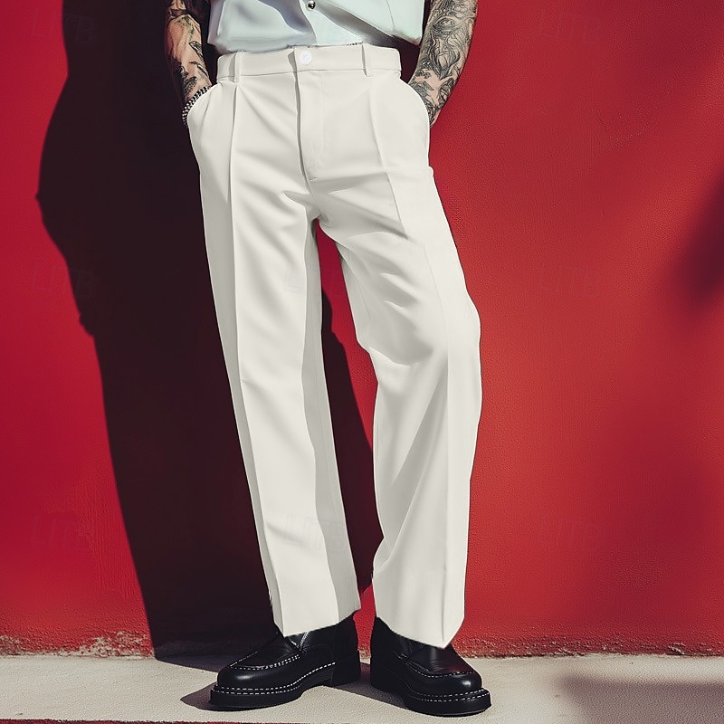 Voor heren Pakken Broek Kostuumbroek Voorvak Recht been Effen Comfort Bruiloft liiketoiminta Strand Modieus Chique en modern Zwart Wit 2025 - $27.99 –P1