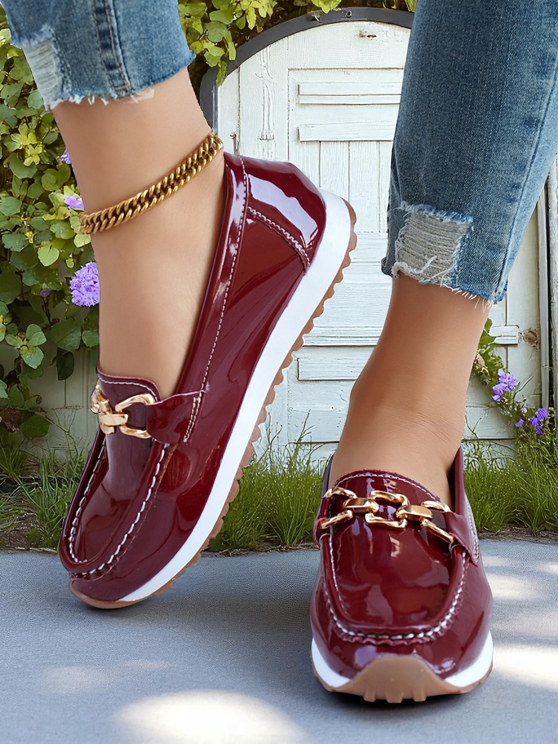 Women's Loafers with Gold Buckle – Casual Slip-On Flat Shoes for Garden Walks, Brunch & Everyday Errands 2025 - $24.99 –P4