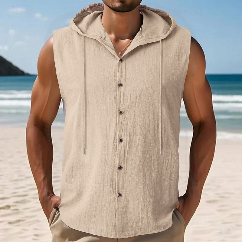 Men's Tank Top Vest Top Undershirt Sleeveless Shirt Sleeveless Hooded Summer Plain Fashion Designer Basic Buttons Vacation Street Going out Black White Yellow Top Tee for Men 2025 - $17.99 –P18