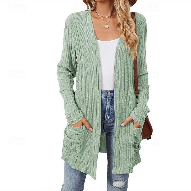 Dam Kappa Håller värmen Bekväm Ficka Mode Utomhus Slät Utekväll Helgen Cardigan Normal Kraglös Normal Långärmad Ytterkläder Svart Vin Marinblå Höst Vinter 2025 - $24.99 –P2
