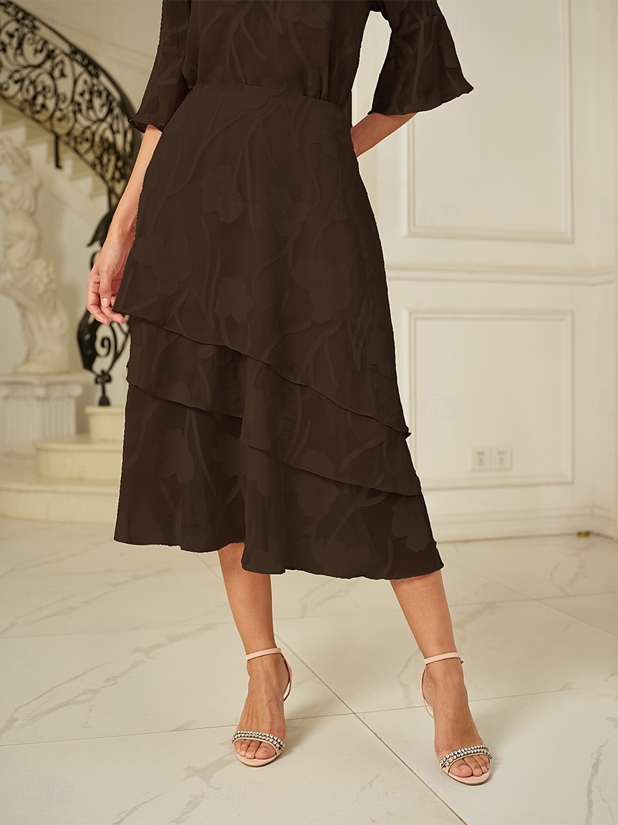 Damen Rock Elegant Midi Mittlere Taille Röcke Blumenmuster Geschichtet Unelastisch Party Lässig Braun Sommer Chiffon 2025 - $59.99 –P2