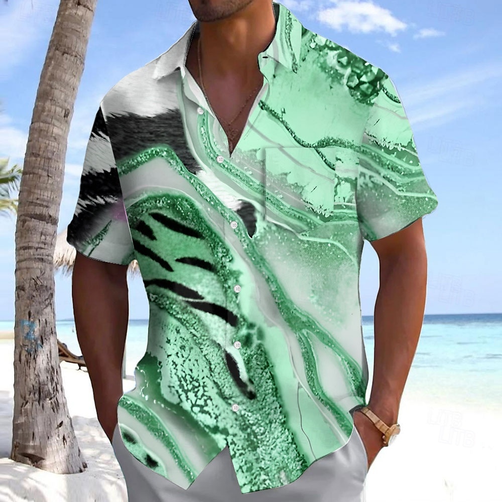Miesten Geometrinen 3D Print Marmori Paita Kesä paita Button Up paita Lyhythihainen Muoti rento ulko- Loma Arkikäyttö Kesä Kevät Sänkyjen avaus 3D-tulostus kauluspaidat Edessä yksi tasku Punastuvan 2025 - $23.99 –P4