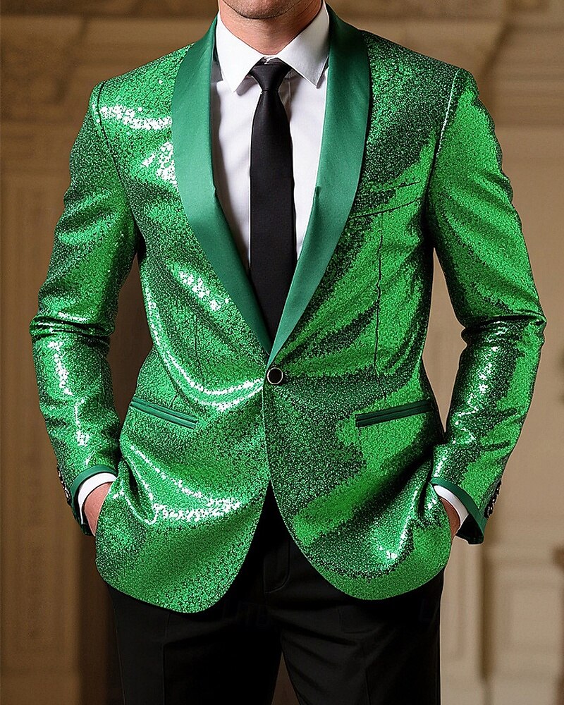 Herr Kavaj Företag Cocktailfest Bröllopsfest Mode Ledigt Vår Höst Polyester Ensfärgat Ficka Knappar Bekväm Enkelknäppt Blazer Grön 2025 - $58.99 –P1