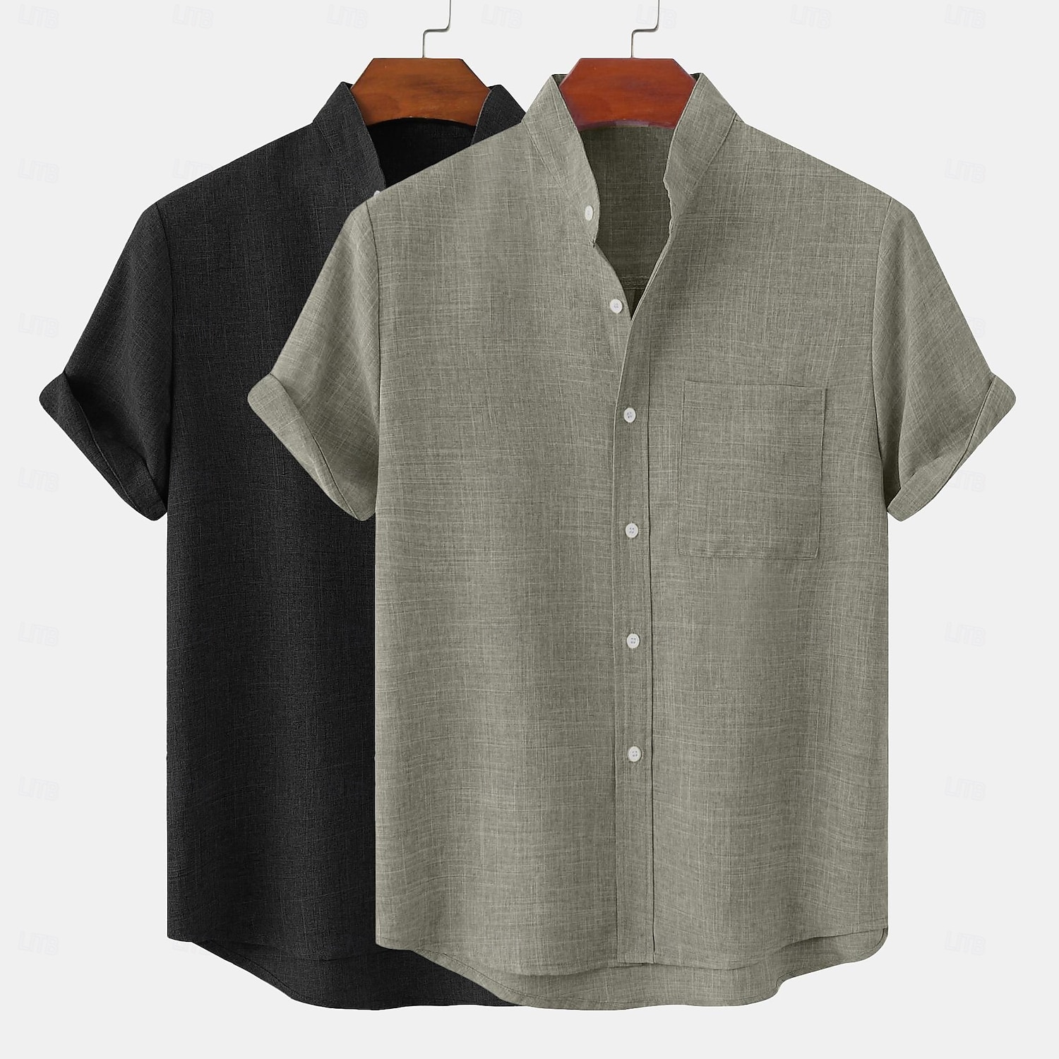Men's Linen Shirt Band Collar Shirt Summer Shirt Beach Wear Casual Shirt Plain Vacation Casual White+Yellow Pink+Yellow White+Green Gray+Pink Short Sleeve Mandarin Collar Summer Spring & Summer 2025 - $27.99 –P5