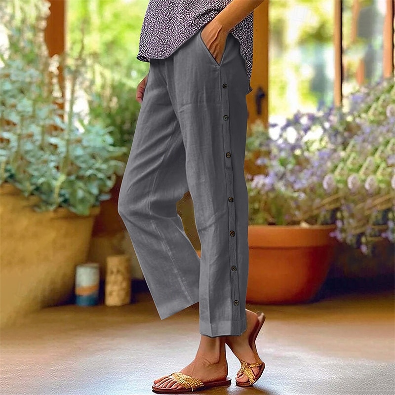 Damen Hose aus Baumwollleinen Abgeschnittene Hose Mode Lässig Knöchellang Mittlere Taille Einfach Elastischer Bund Atmungsaktiv Bequem Straße Alltagskleidung Ausgehen Schwarz Weiß Marineblau 2025 - $25.99 –P11