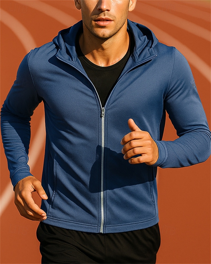Herre Joggejakke Utejakke Full glidelås Langermet Ytterklær Atletisk Sommer Vår Ensfarget Solbeskyttelse Hurtigtørkende Lettvekt UV-kjøling Tennis Golf Løp Sports Sportsklær Navyblå Lyseblå 2026 - $30.99 –P1