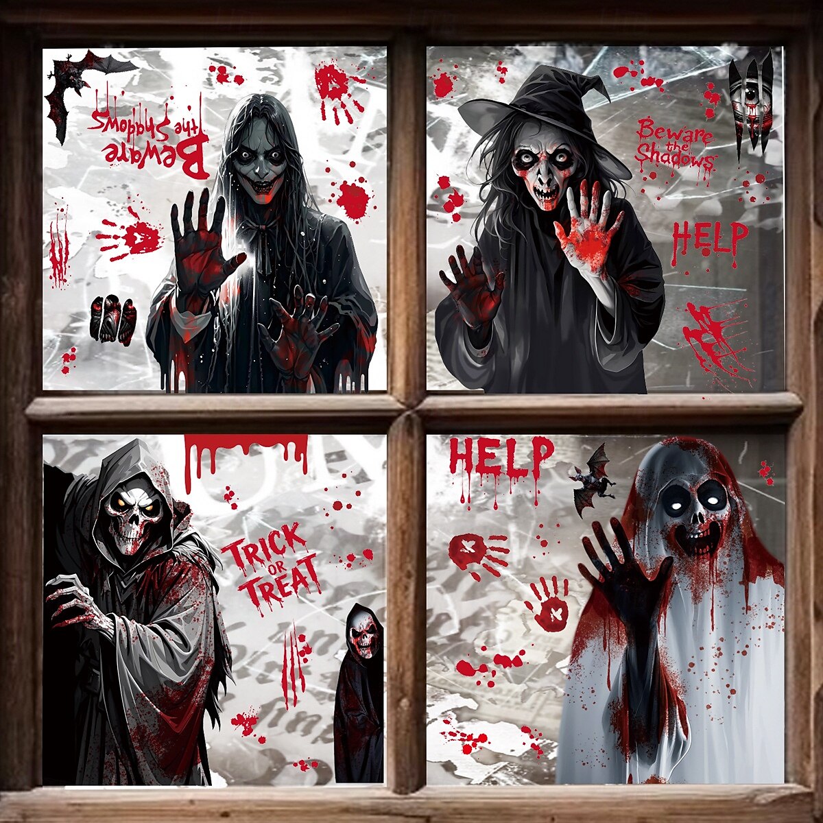 9 Sheets Halloween Window Cling Sticker Decals Decorations Double Side, Grim Reaper Ghost Skeleton Shadow Bat Static Stickers for Store Window Display and Glass Decor 2025 - $12.99 –P5