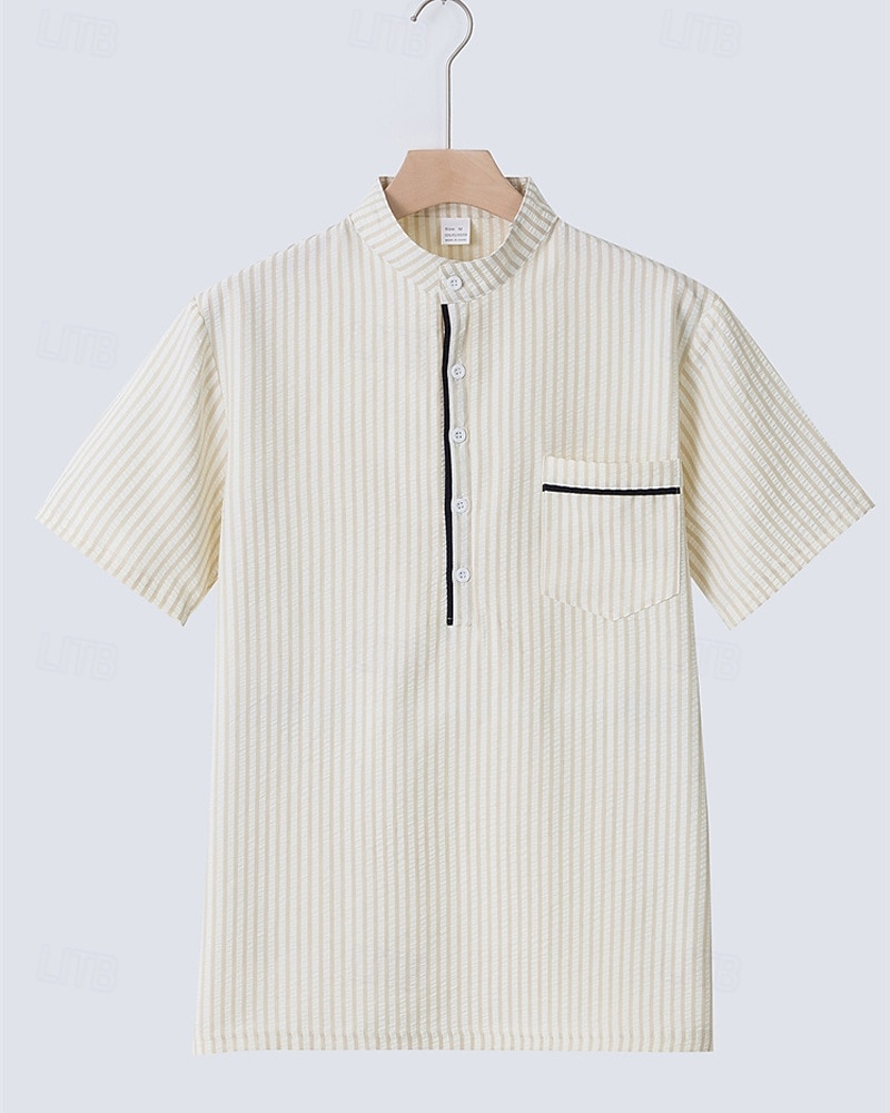 Men's Polo Shirts Golf Shirt Outdoor Daily Wear Banded Collar Short Sleeve Fashion Hawaiian Stripe Pocket Summer Regular Fit Black Blue Sky Blue Green Apricot Polo Shirts 2026 - $21.99 –P4