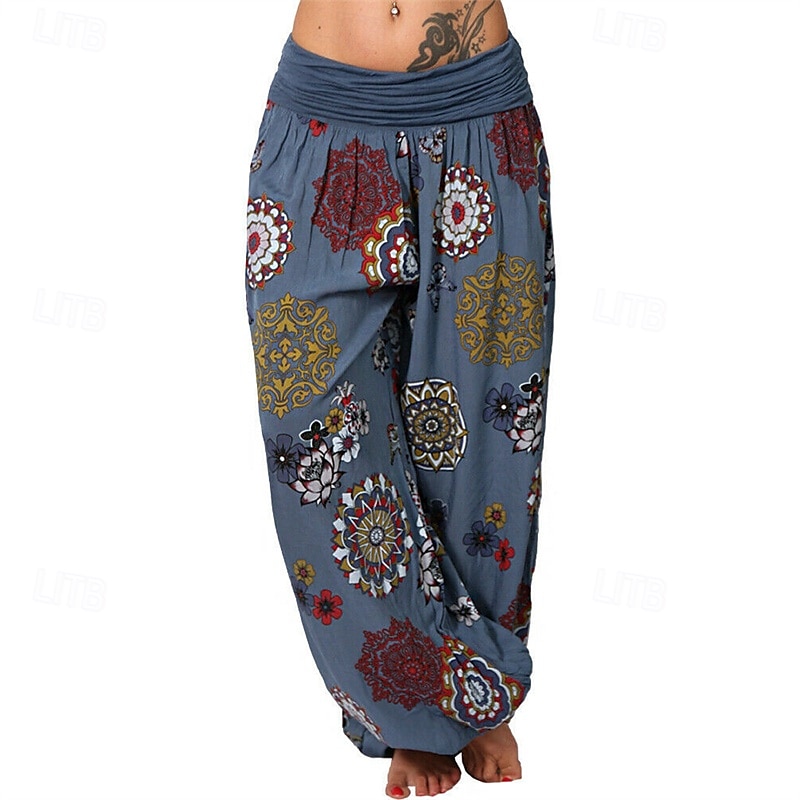 Mulheres Calças Calças Harem Calça Palazzo Moda Boho Comprimento total Cintura Média Imprimir Cintura elástica Confortável Micro-Elástica Rua Roupa Diária Para Noite Preto Branco Amarelo Rosa claro de 2025 por $19.99 –P8