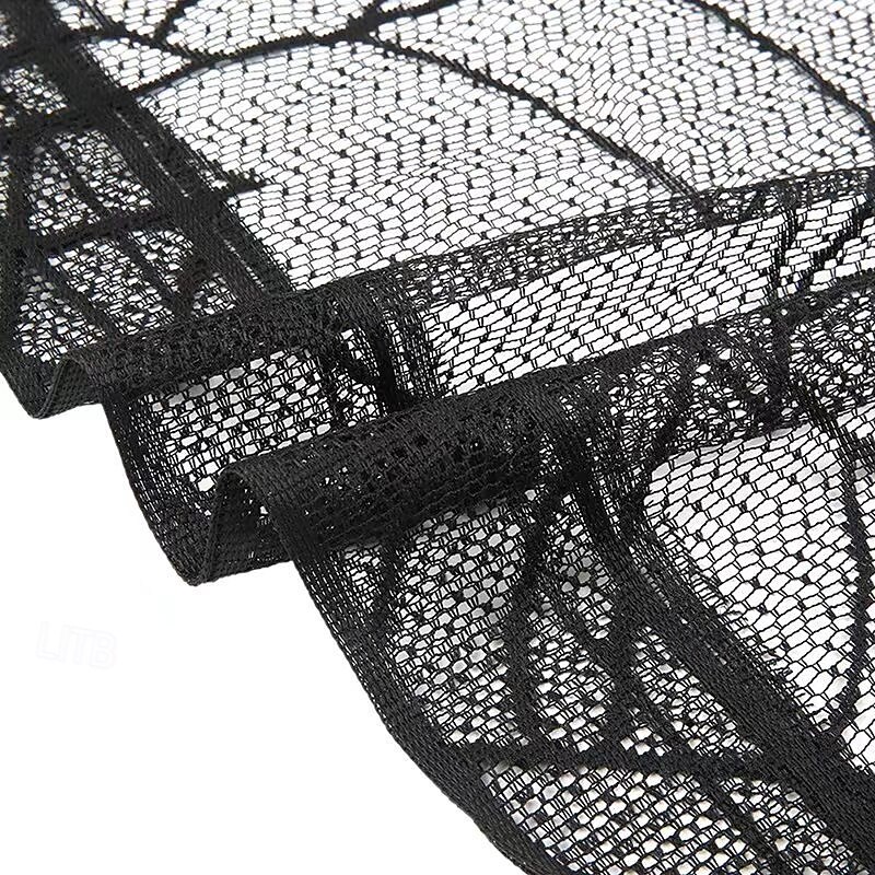 Cenefa de encaje de Halloween para cortina corta, adorno para ventana de cocina, color negro, decoración espeluznante, tela semitransparente para cortina, bolsillo para varilla de poliéster 2025 - $4.99 –P4