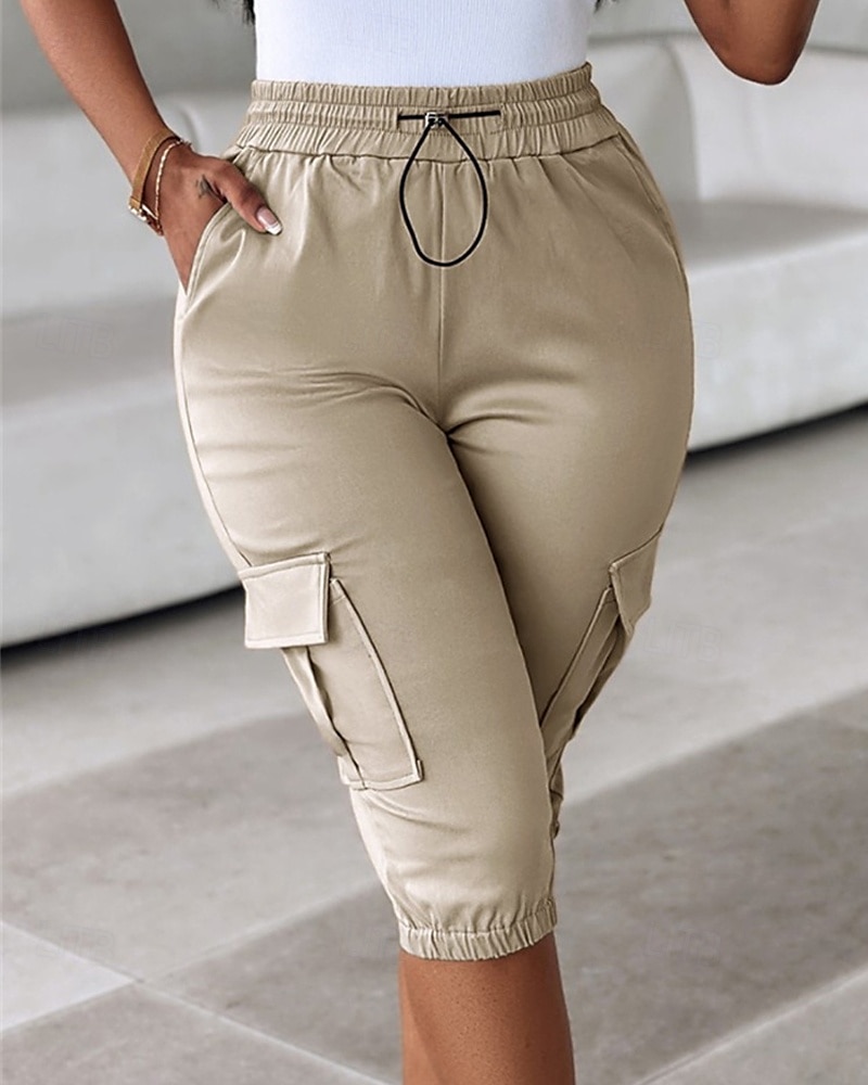 Dam Cargo-shorts Capribyxor Mode Streetwear Vadlängd Naturlig Solid färg Ficka Elastisk midja Bekväm Microelastisk Sport & Utomhus Dagliga kläder Vin Svart Rodnande Rosa Armégrön Sommar Vår Normal 2025 - $26.99 –P1