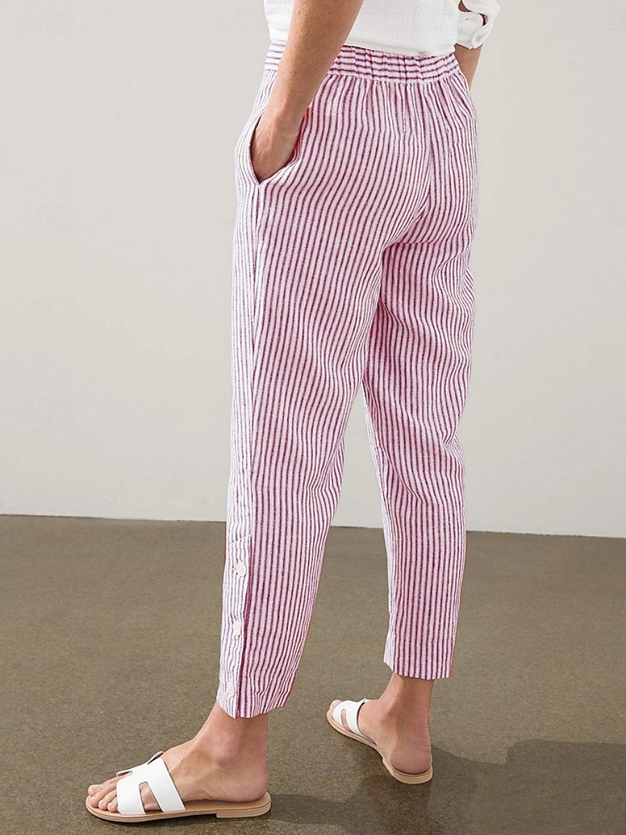 Per donna Chinos Vacanza Casual Lunghezza intera Vita Alta A righe Tasca Fascia Elastica Stampa Comodo Morbido Confortevole Micro-elastico All'aperto Streetwear Esercito verde Nero Rosa Blu Estate del 2025 a $19.99 –P14