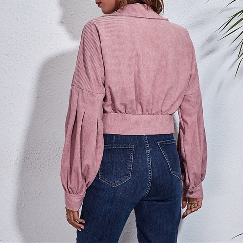 Damen Freizeitjacke Warm Bequem Tasche Kord Mode Outdoor Einfach Ausgehen Wochenende Kurz Umlegekragen Normale Passform Langarm Oberbekleidung Schwarz Purpur Braun Herbst Winter 2025 - $26.99 –P8