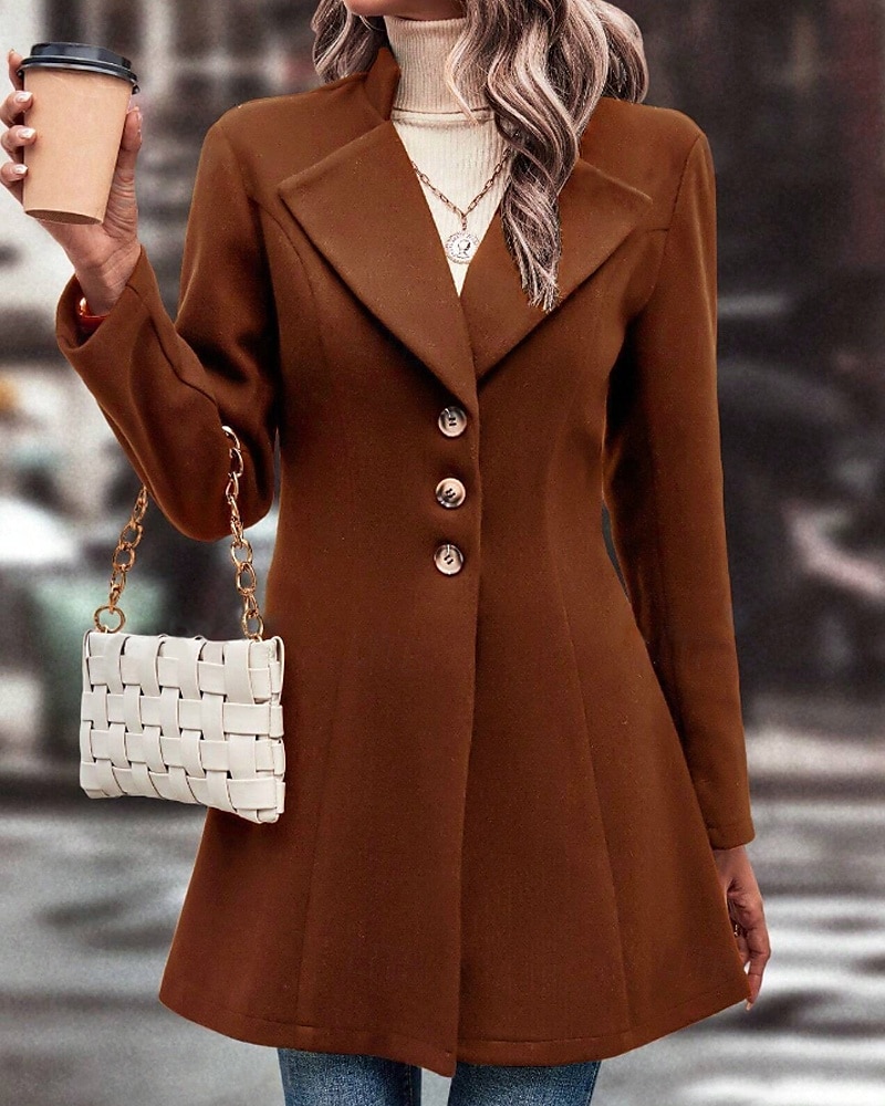 Damen Mantel Warm Bequem Knöpfe Mode Einfach Straße Ferien Einreihig Lang Umlegekragen Normale Passform Langarm Oberbekleidung Schwarz Aprikose Kaffee Herbst Winter 2025 - $27.99 –P3