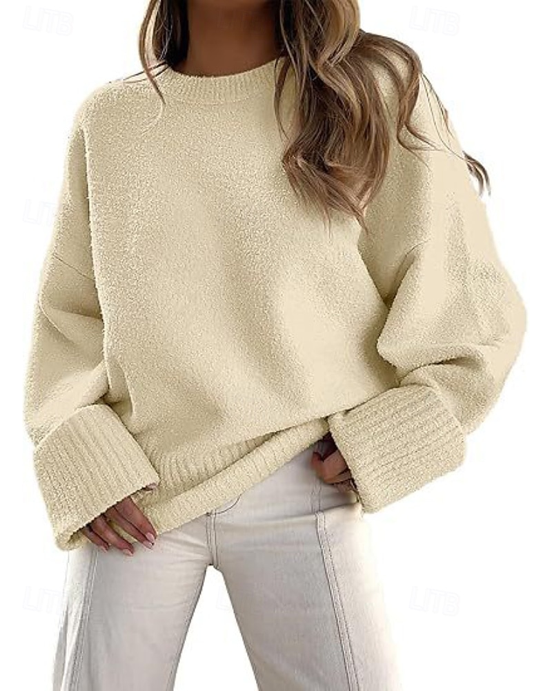 Women's Sweater Pullover Fashion Solid Color Ribbed Crew Neck Knitted Long Sleeve Regular Tops Knit Outdoor Holiday Going out Black White Fall 2025 - $28.99 –P3
