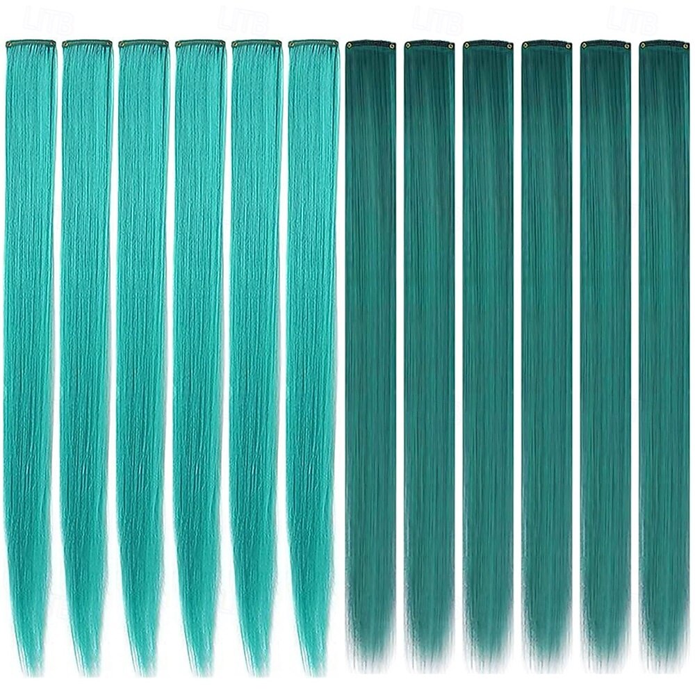 Extensiones de cabello sintético liso con clip de 21 pulgadas, resistentes al calor, para mujeres y niñas, con reflejos de fiesta multicolores, 12 unidades 2025 - $20.99 –P2