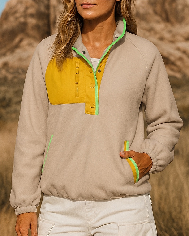 Damen Fleece-Sweatshirt Wander-Sweatshirt Wander Fleece Sweatshirt Langarm Stehkragen Oberteil Außen Thermowarm Leicht Atmungsaktiv Winter Polyester Patchwork Schwarz Weiß Rosa Tennis Golfspiel Laufen 2025 - $29.99 –P7