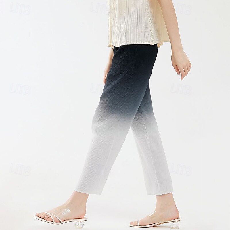 Dam Rak Elegant Semester Vintage Ankellång Medium Midja Lutning Elastisk Svart och vit lutning Sommar Vår Höst Lös passning 2025 - $59.99 –P2