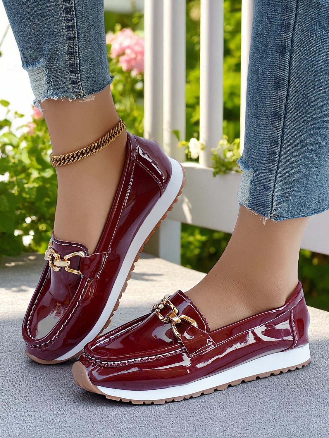 Women's Loafers with Gold Buckle – Casual Slip-On Flat Shoes for Garden Walks, Brunch & Everyday Errands 2025 - $24.99 –P3