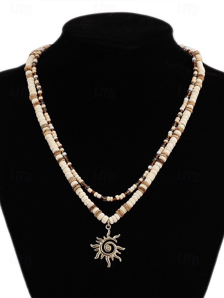 Men's Tribal Beaded Sun Pendant Necklace – Retro Bohemian Layered Jewelry with Adjustable Length for Beach, Festival and Casual Summer Outfits 2025 - $11.99 –P6