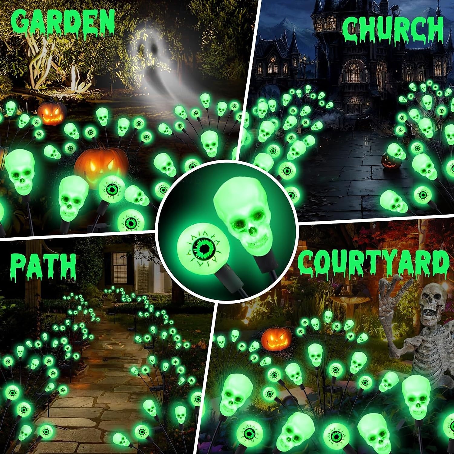 1 Pc Outdoor Solar Firefly Lights Halloween 8-Head Skull Eye Insertion Lamp Courtyard Garden Party Horror and Weird Festival Atmosphere Decorative Lights 2025 - $11.49 –P4