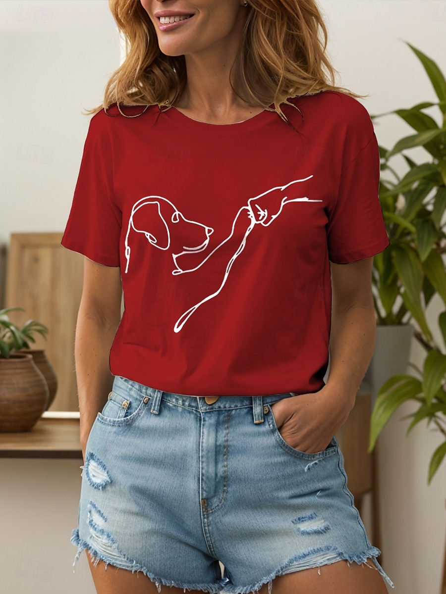 Femmes T-shirt Graphique Animal Chien ancien Élégant Classique Manche Courte Col ras du cou Col rond Hauts Réguliers Quotidien Week-end Imprimé Noir et blanc Blanc / Noir Blanche Rose Claire Rouge de 2025 ? $19.99 –P8