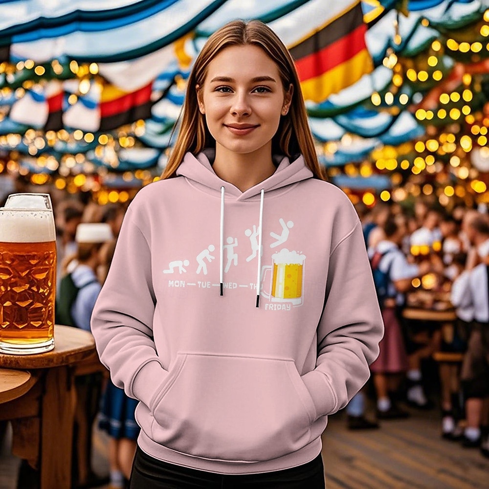 Pivo Oktoberfest Kapuce Tisk Přední kapsa Grafika Pro Dámské Dospělé Karneval Pivo Oktoberfest Horká ražba Dovolená Párty 2025 - $29.99 –P1