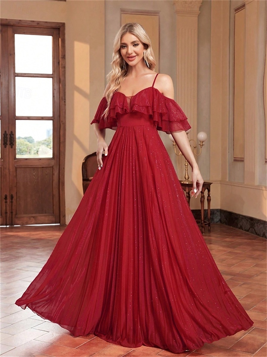 Linha A vestidos de quinceanera Elegante Vestido Formal Casamento Longo Sem Manga Com Alças Finas Chiffon Sem parte Traseira com Pregas 2025 de 2025 por $99.99 –P1