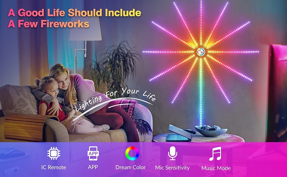 Luzes LED de Fogos de Artifício Inteligentes USB Decorativas para Quarto Luzes LED que Mudam de Cor com Efeito de Explosão Controle Remoto do App da Tira RGB para Halloween de 2025 por $17.49 –P1