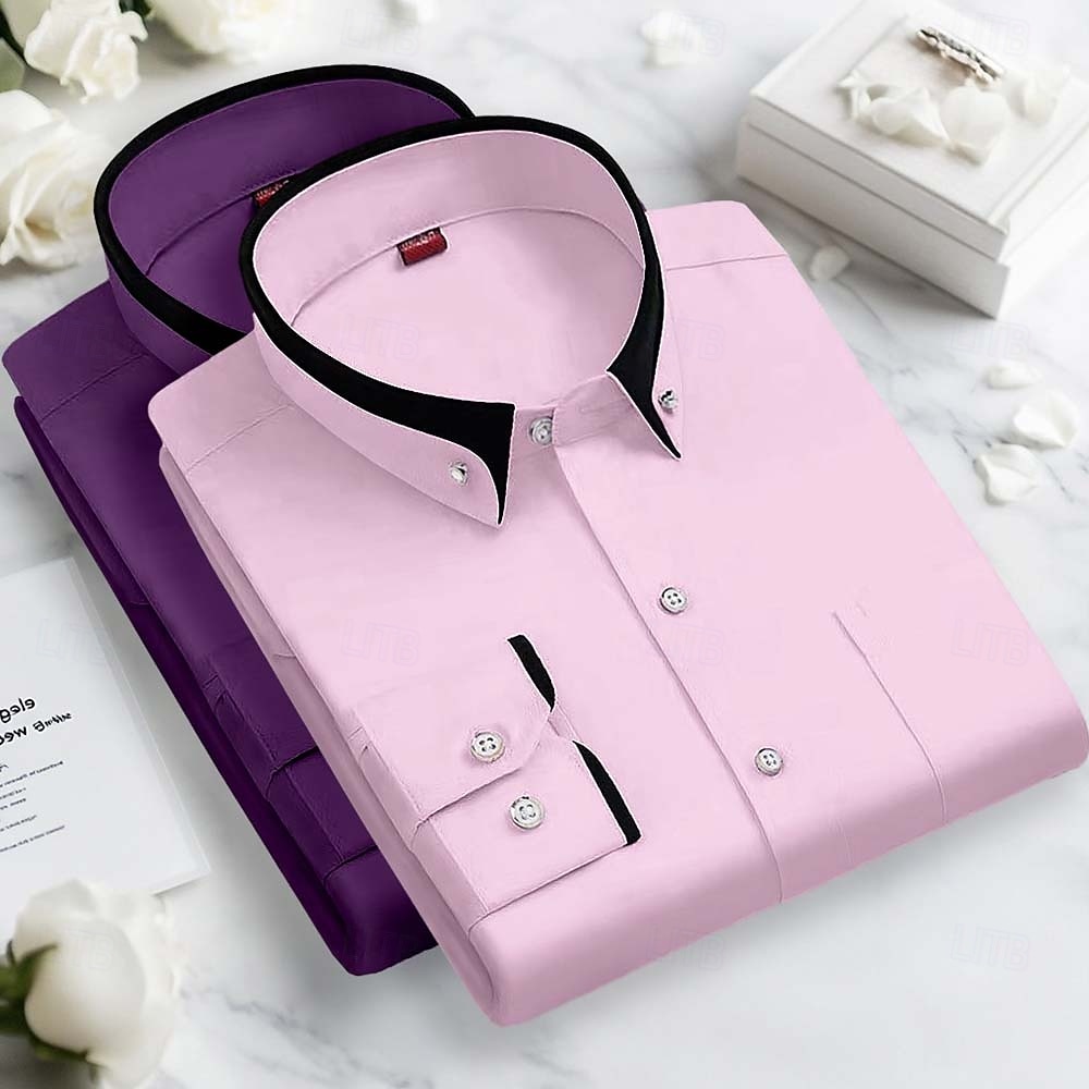 Per uomo Camicia elegante Camicia button-down Camicia non stiro Colore Solido / Tinta Unita Matrimonio Affari Rosa+Viola Blu navy + nero Blu + blu navy Bianco + nero Manica Lunga Collo ripiegato del 2025 a $33.99 –P4