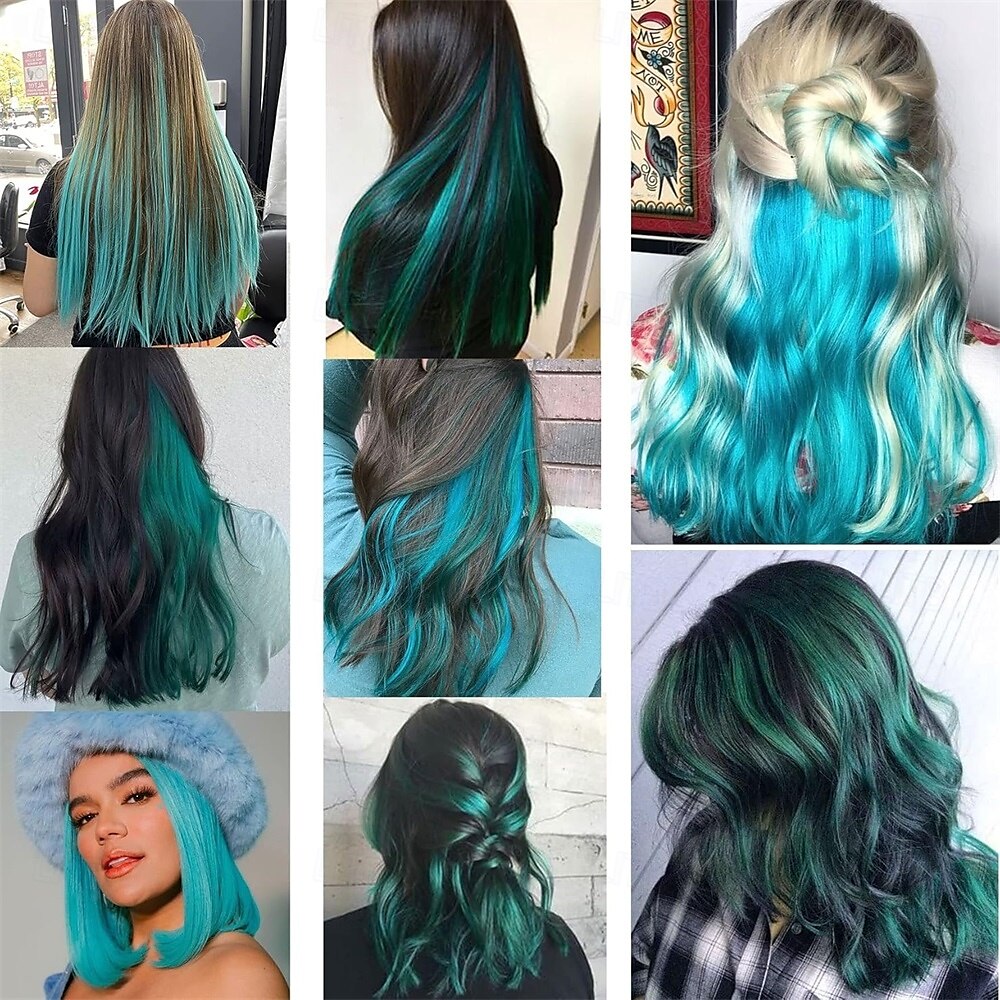 Extensiones de cabello sintético liso con clip de 21 pulgadas, resistentes al calor, para mujeres y niñas, con reflejos de fiesta multicolores, 12 unidades 2025 - $20.99 –P3