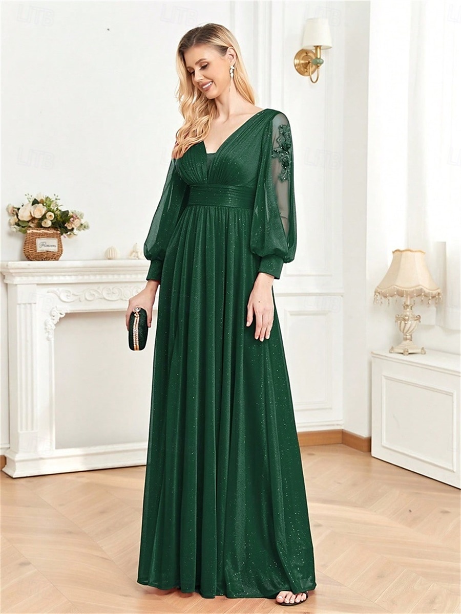 A-vonal Quinceanera Ruhák Elegáns Ruha Formális Esküvői Padló Hosszúságú Hosszú Ujjú V Nyak Sifon V Hátsó Ráncokkal Hasítékkal 2025 - $99.99 –P13