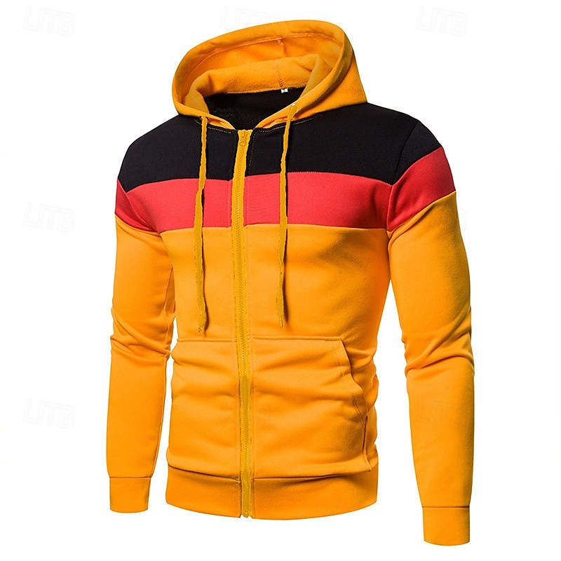 Pánské Kapuce Mikina s kapucí na zip Černá Žlutá Rubínově červená Vodní modrá Tmavě šedá Kapuce Barevné bloky Slátanina Sporty a outdoor Denní Dovolená Polyester Šik ven Základní Na běžné nošení Jaro 2026 - $24.99 –P4