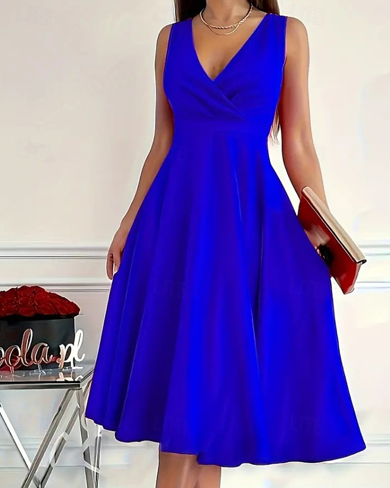 Femmes Robe Midi Robe d'été Mode Moderne Extérieur Vacances Quotidien Coupe régulière Uni Sans manches Col en V Noir Rouge Bleu Été de 2025 ? $22.99 –P5