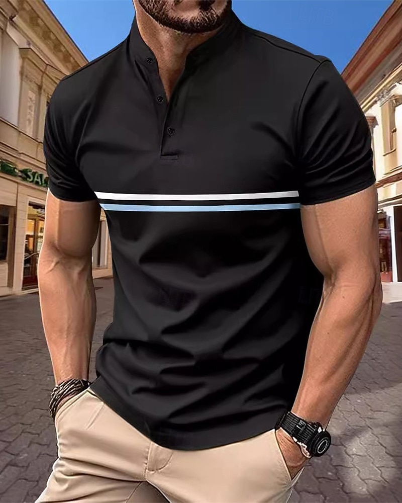 Men's Golf Shirt Golf Polos Shirts Casual Sports Stand Collar Short Sleeve Basic Modern Color Block Patchwork Buttons Summer Spring Regular Fit Black Navy Blue Sky Blue Dark Green Brown Gray Golf 2026 - $21.99 –P11