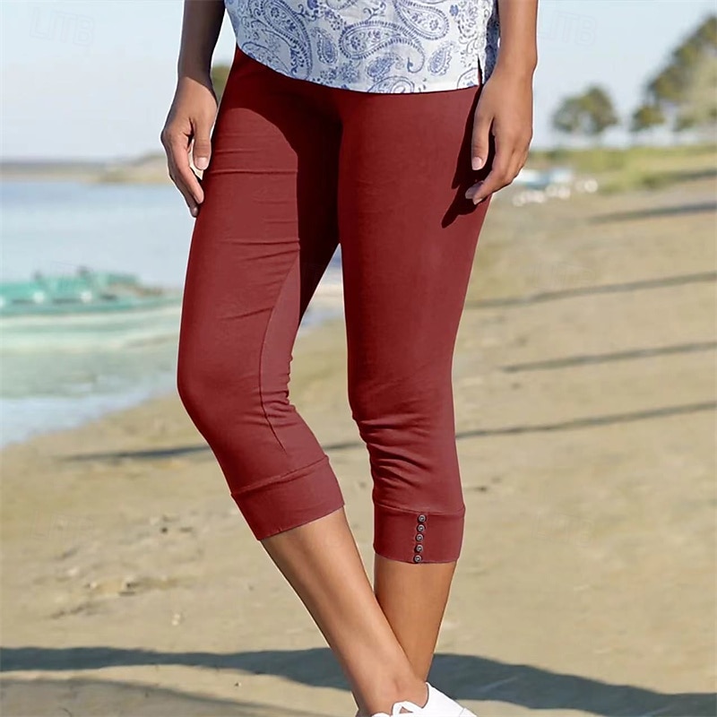 Women's Capri Pants Leggings Casual Athleisure Calf-Length High Waist Plain Elastic Waist Breathability Stretchy Vacation Street Daily Wear Wine Depression Green Black Pink Summer Spring Regular Fit 2025 - $13.99 –P4
