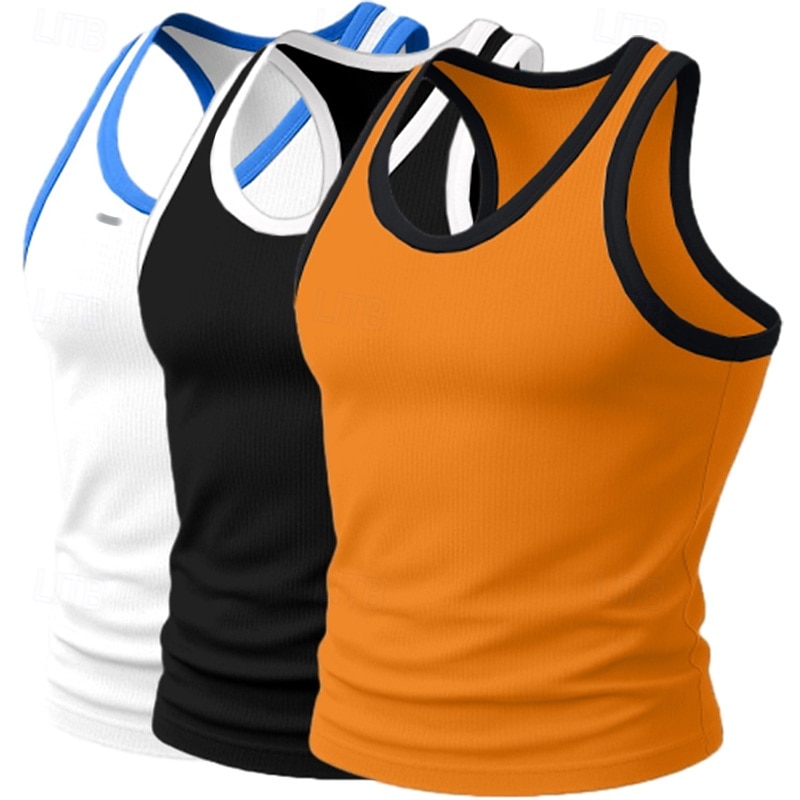 3-teiliges Herren-Tanktop, Unterhemd, ärmellos, Unterhemd, Unterhemd, ärmellos, U-Ausschnitt, Rundhalsausschnitt, Sommer, Farbblock, Pit-Streifen, Modedesigner, sportliches Tanktop 2025 - $25.99 –P9